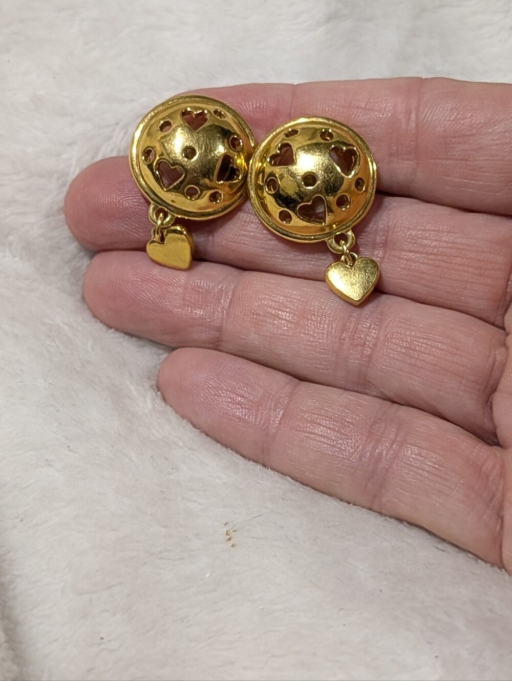 Vintage Gold Tone Heart Cutout Dome Stud Post Fashion Earrings